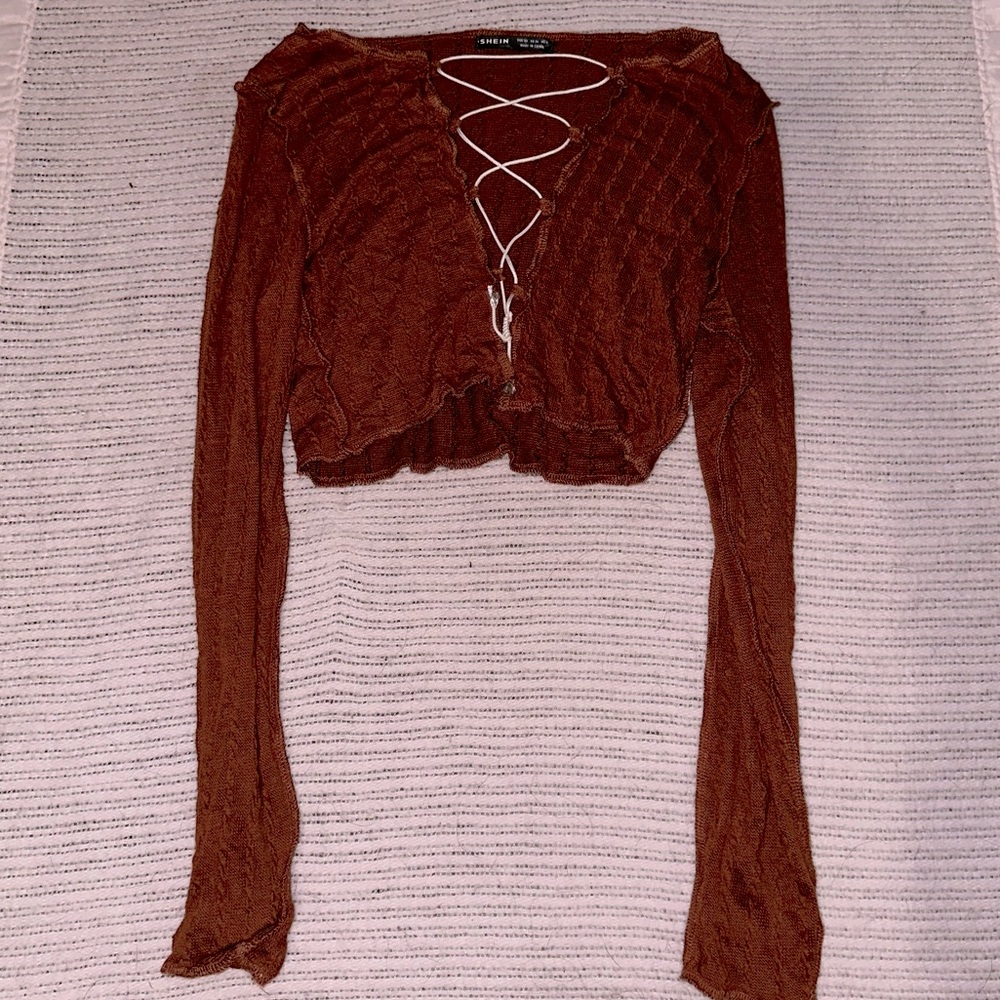Cute lace up long sleeve blouse